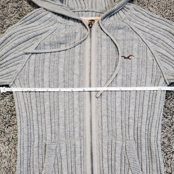 Vintage Y2K Ribbed Cropped Hollister Cotton Knit Hoodie - Medium - Picture 4 of 6